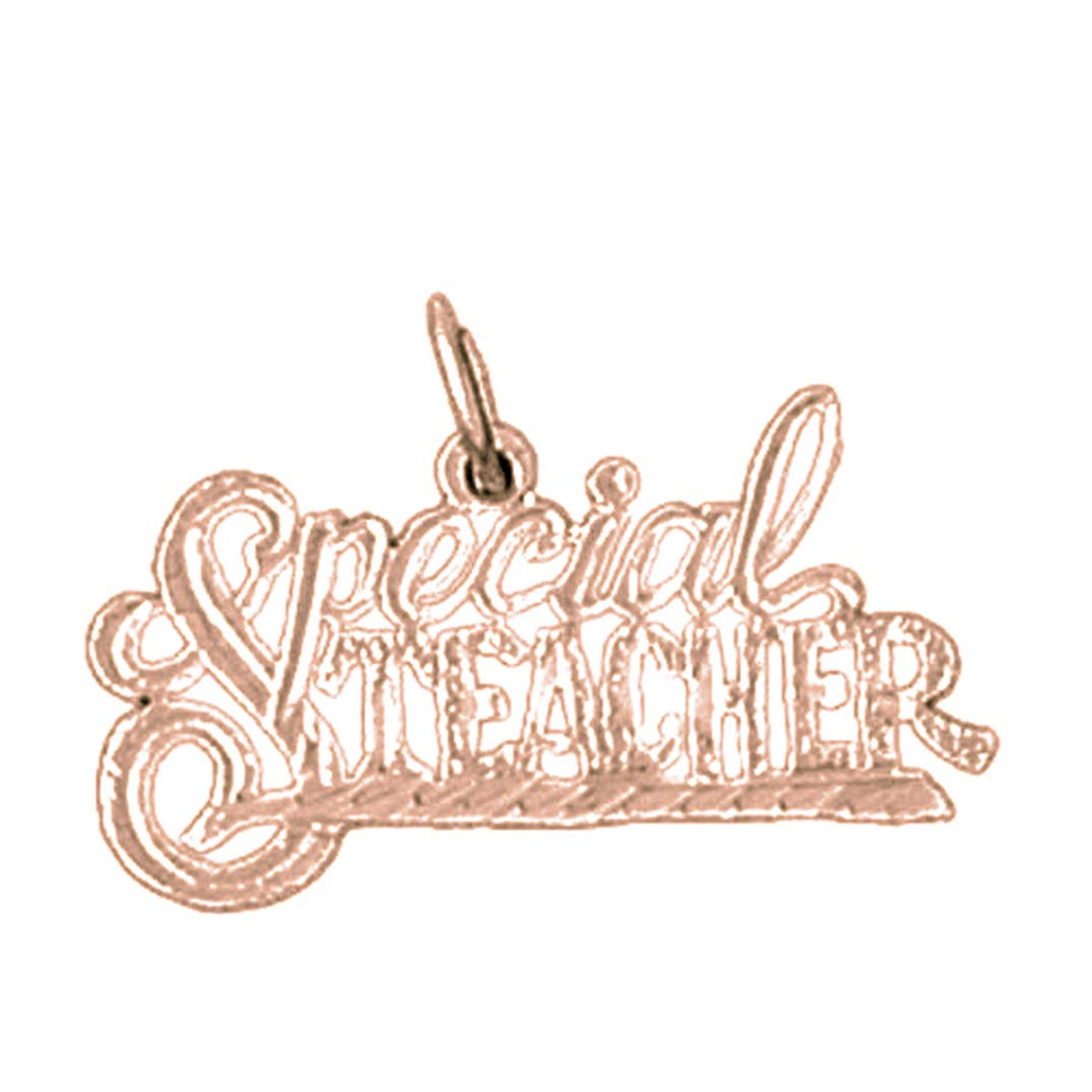 14K Solid Rose Gold Teacher Appreciation Pendant Necklace - 16mm Heart Charm for Women - Perfect Gift for Educators, Mentors & Graduation