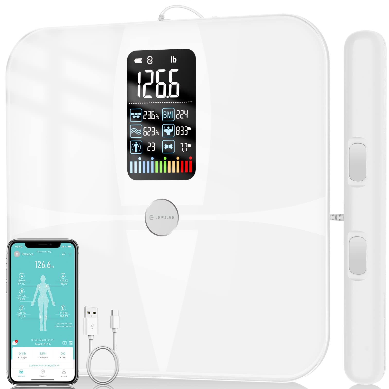 Lepulse 8-Electrode Smart Body Fat Scale - Accurate Digital Bathroom Scale with Large Display, BMI Measurement & Full Body Composition Analysis (Muscle, Water, Fat) - Ideal for Home Gym, Weight Loss Tracking & Health Monitoring