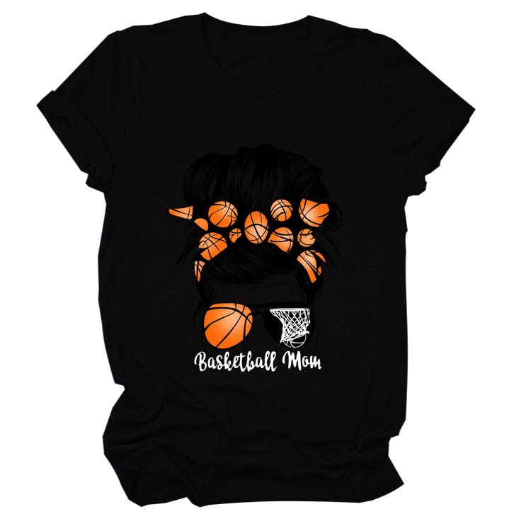 Funny Basketball Mom Women's Summer T-Shirt - Letter Printed Short Sleeve Happy Shirt, Loose Fit Casual Tee for Sports Games & Outdoor Activities