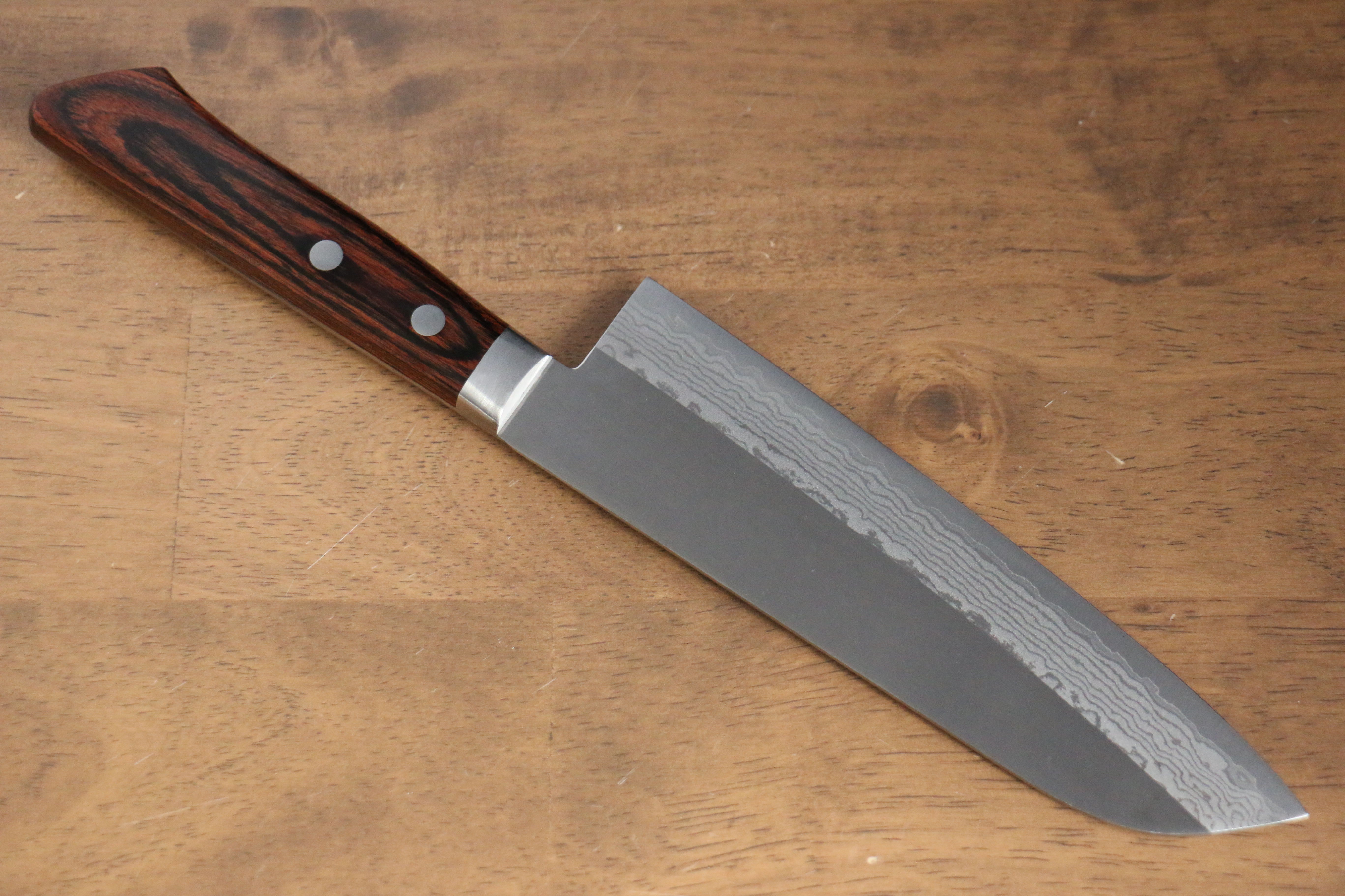 Kunihira Sairyu VG10 Damascus Santoku Knife 170mm with Mahogany Handle - Premium Japanese Kitchen Knife for Slicing, Dicing, and Chopping Vegetables, Meat, and Fish