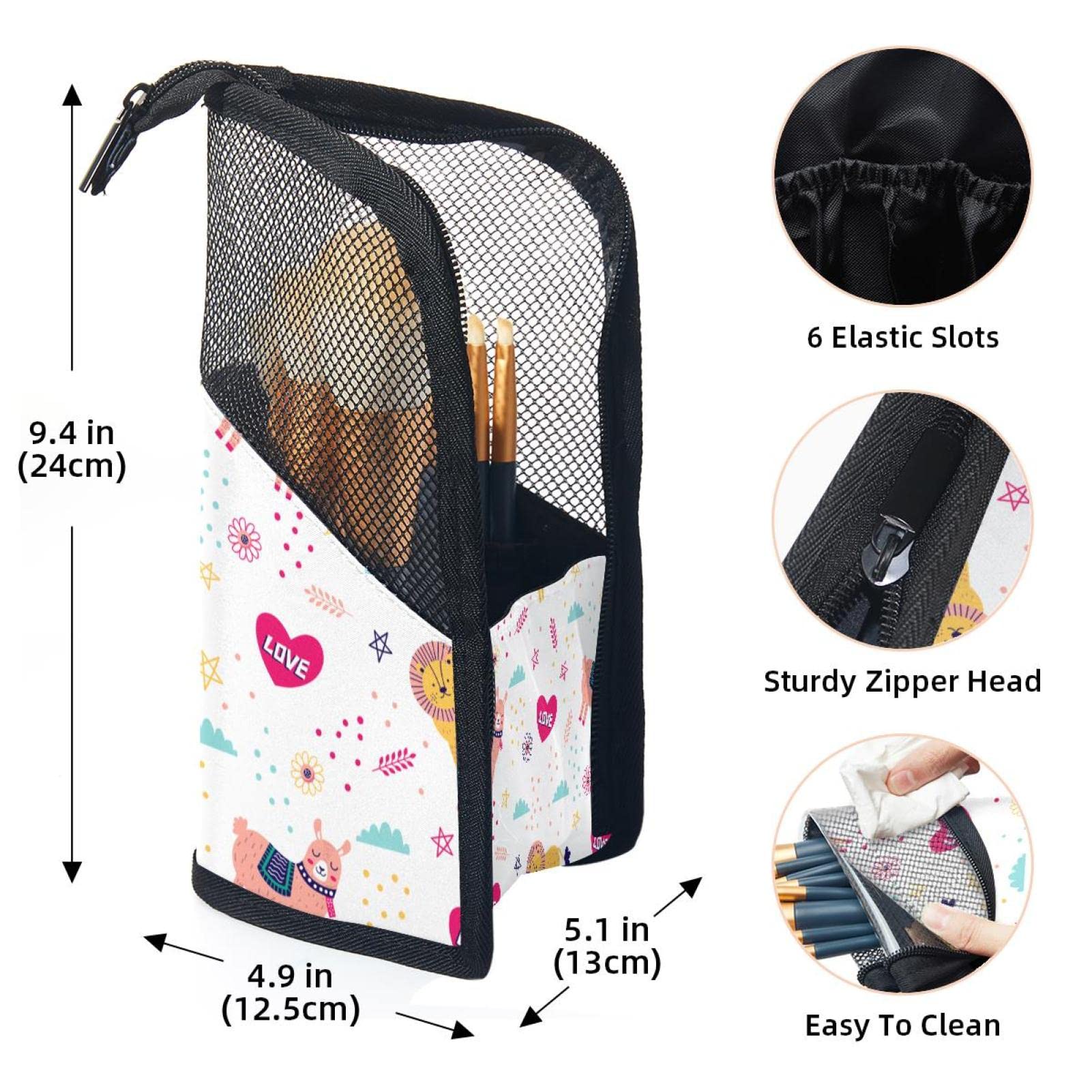 12-Piece Makeup Brush Organizer Bag with Colorful Doodle Animal Design - Portable Cosmetic Brush Holder Case for Travel & Home Vanity Storage