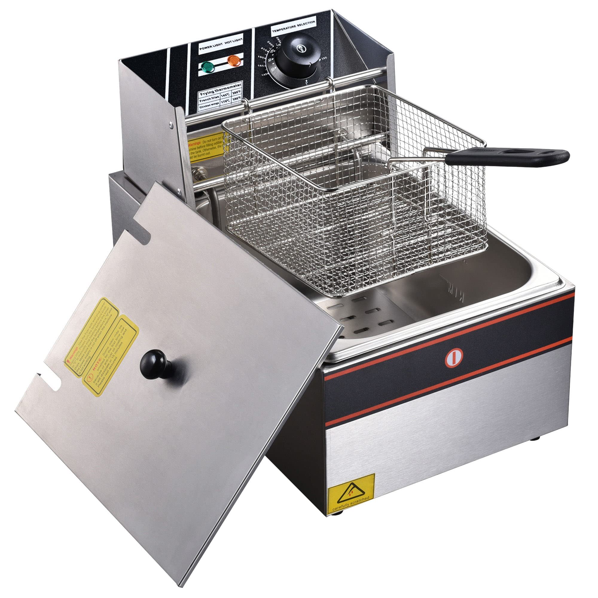 ReaseJoy 6.35 Qt Commercial Electric Deep Fryer - 2500W Countertop Single Tank Fryer with Basket for French Fries, Chicken Wings & More - Perfect for Home, Restaurant & Fast Food Use