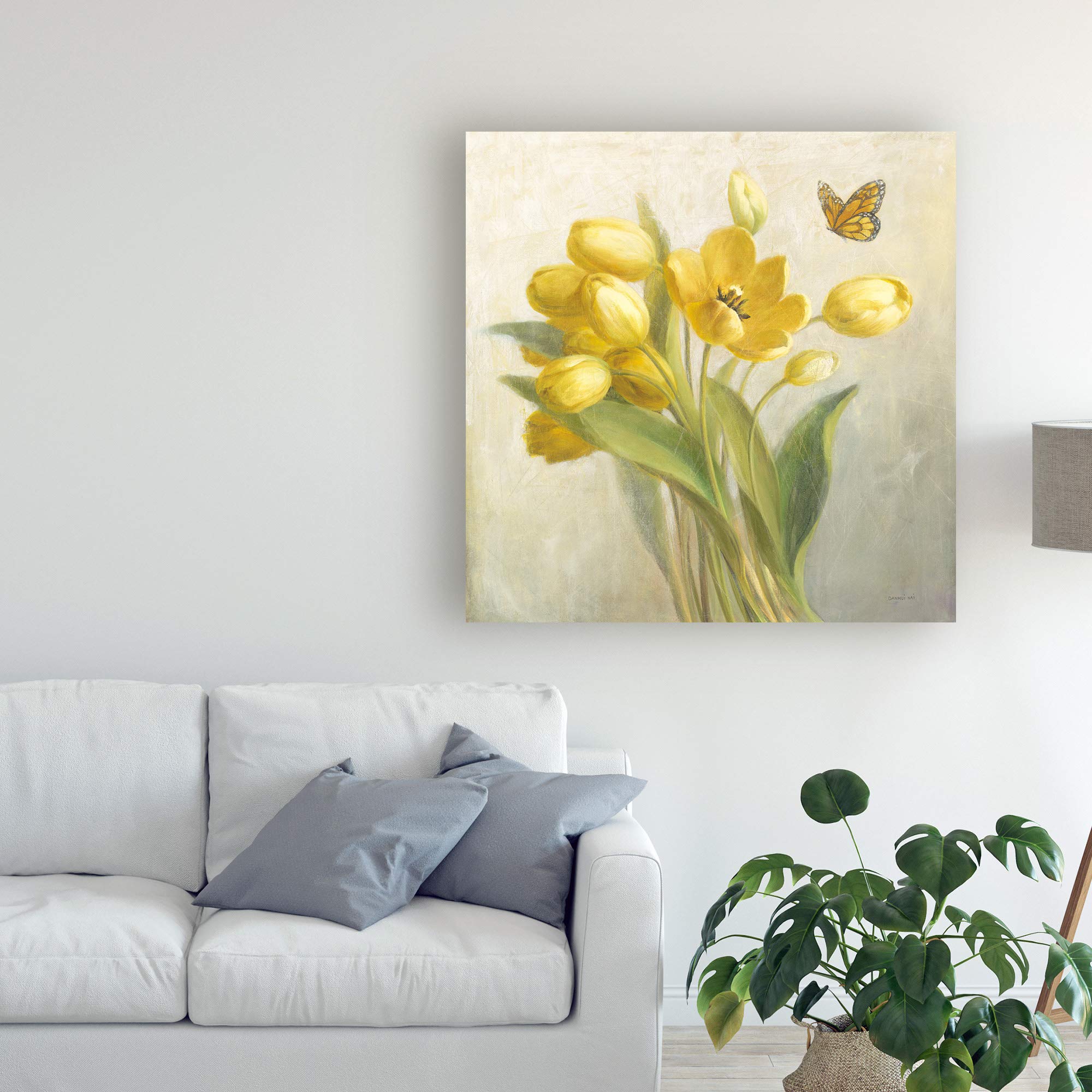 Danhui NAI Yellow French Tulips 18x18 Canvas Art Print - Floral Wall Decor for Living Room, Bedroom & Office | Trademark Fine Art