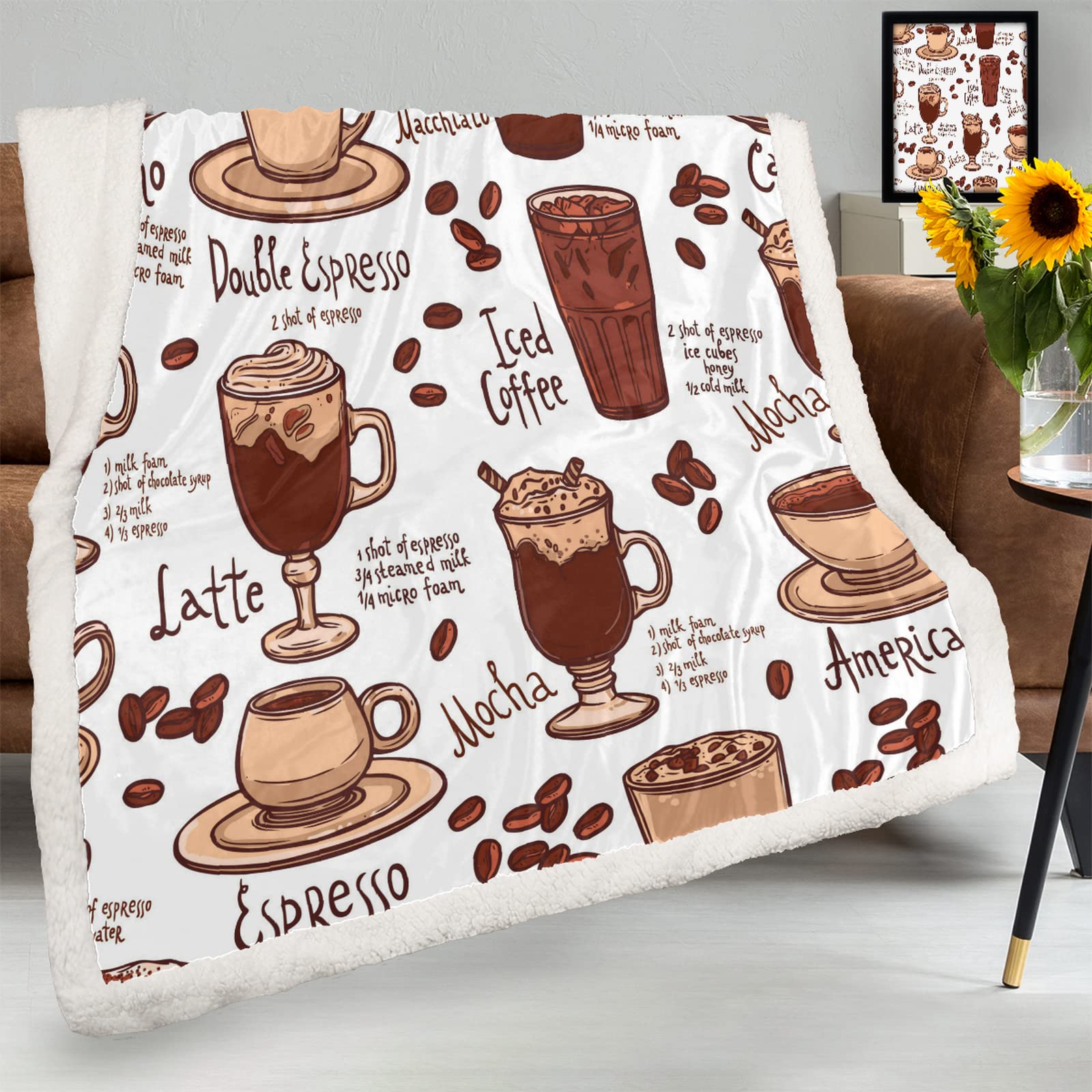 Cozy Sherpa Fleece Throw Blanket - Reversible Flannel & Lightweight Design for All Seasons, 50x60 Inch - Perfect for Sofa, Bed, Couch & Home Decor | Coffee Color Soft Blanket for Relaxing & Warmth