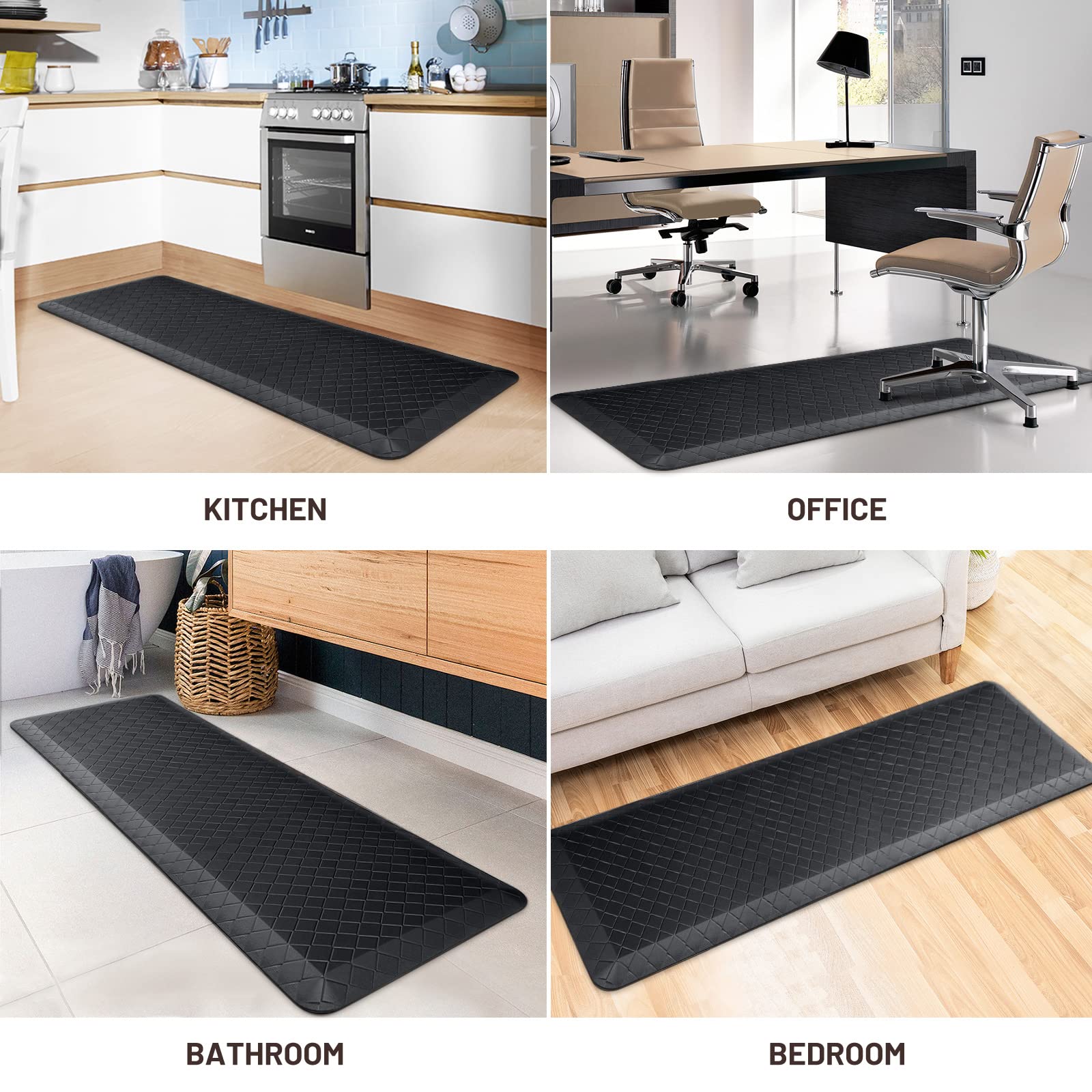 **HappyTrends Anti-Fatigue Kitchen Floor Mat - 5/4 Inch Thick, Waterproof Non-Slip Rug for Standing Comfort - Heavy Duty Ergonomic Mat for Kitchen, Office, Sink - Perfect for Cooking, Dishwashing & Long Work Hours**