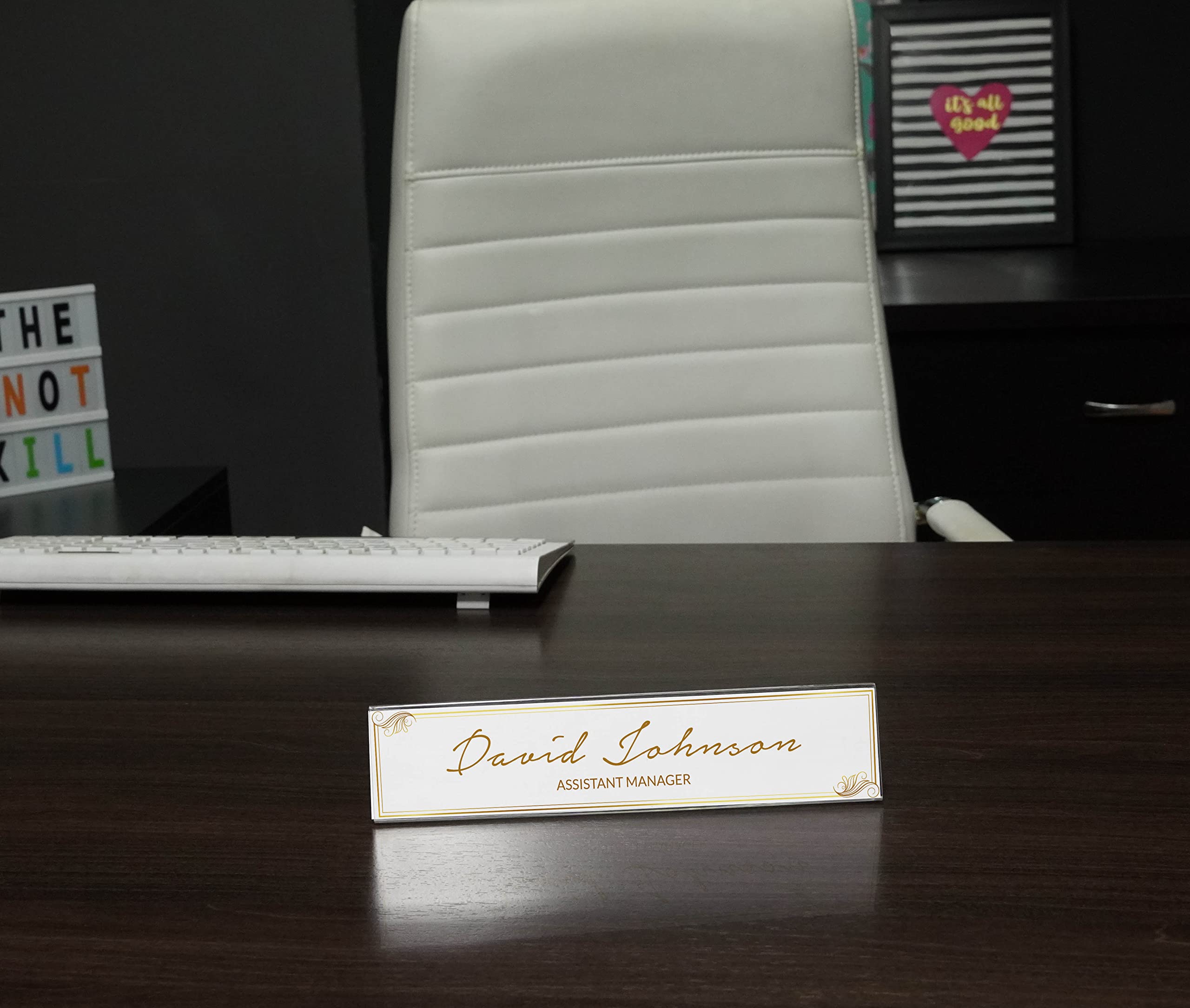 Printtoo Custom Acrylic Office Name Plate - Personalized Desk Sign (2x8 Inches) - Elegant Abstract Design for Professional Workspace & Home Office Decor