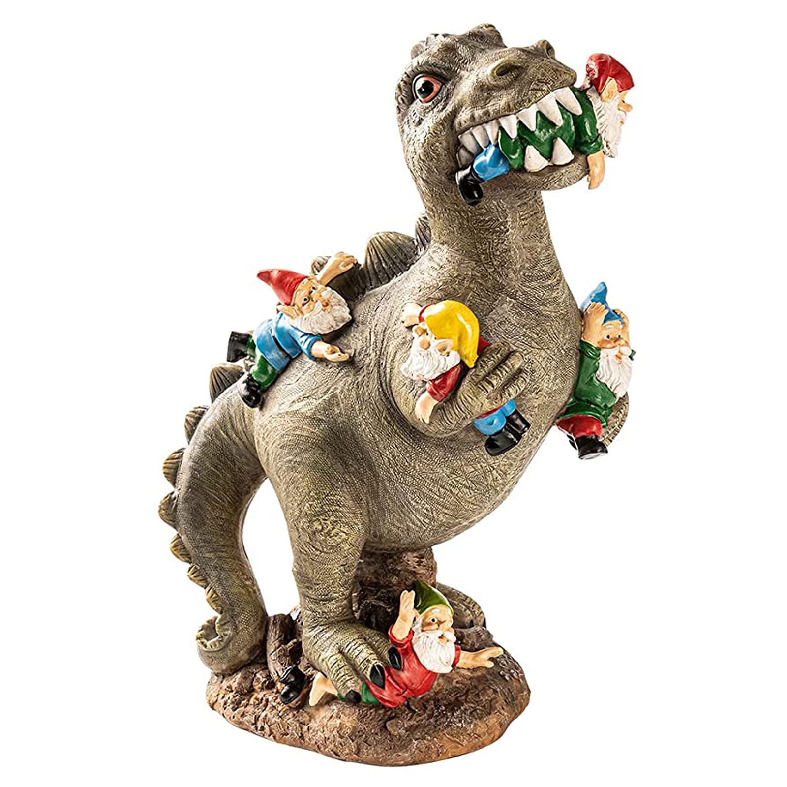 Funny Jurassic Dinosaur Eating Gnome Statue - 15-56cm Outdoor Garden Decor for Lawn, Patio & Yard | Unique Dinosaur Garden Art for Outdoor Decoration & Indoor Ornament | Perfect for Themed Gardens, Dinosaur Lovers & Humorous Home Decor