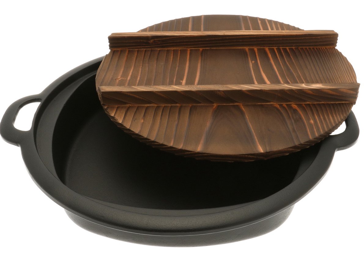 Iwachu Cast Iron Gyoza Pan with Wooden Lid - Large Black Dumpling Pan for Perfect Japanese Potstickers | Ideal for Home Cooking & Restaurant Use