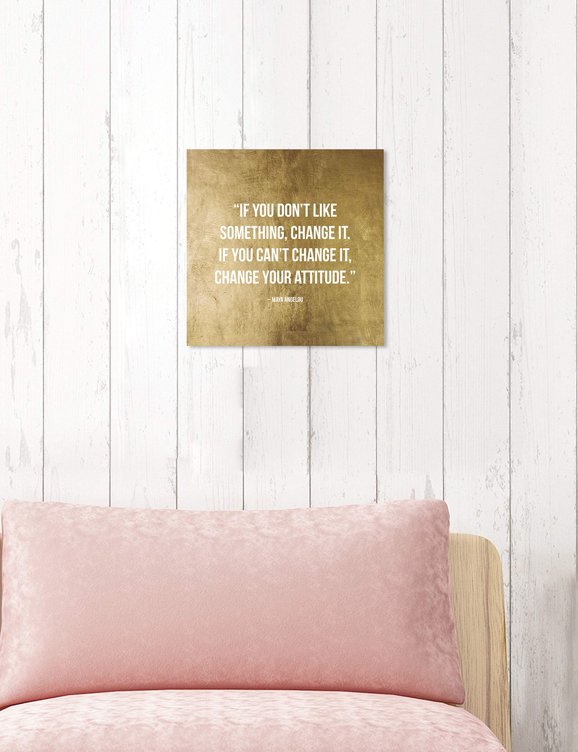 Oliver Gal Artist Co. 'Change It' Inspirational Quote Wall Art - 12x12 Inch Gold & White Canvas Print for Home Decor | Motivational Office Artwork, Living Room & Bedroom Wall Decor