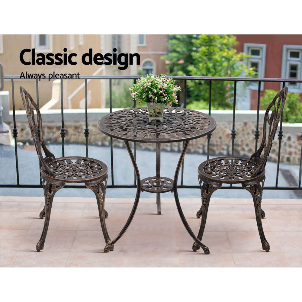 3-Piece Outdoor Bistro Set with Cast Aluminum Chairs & Table - Bronze Tulip Design - Perfect for Patio, Garden, and Balcony Dining