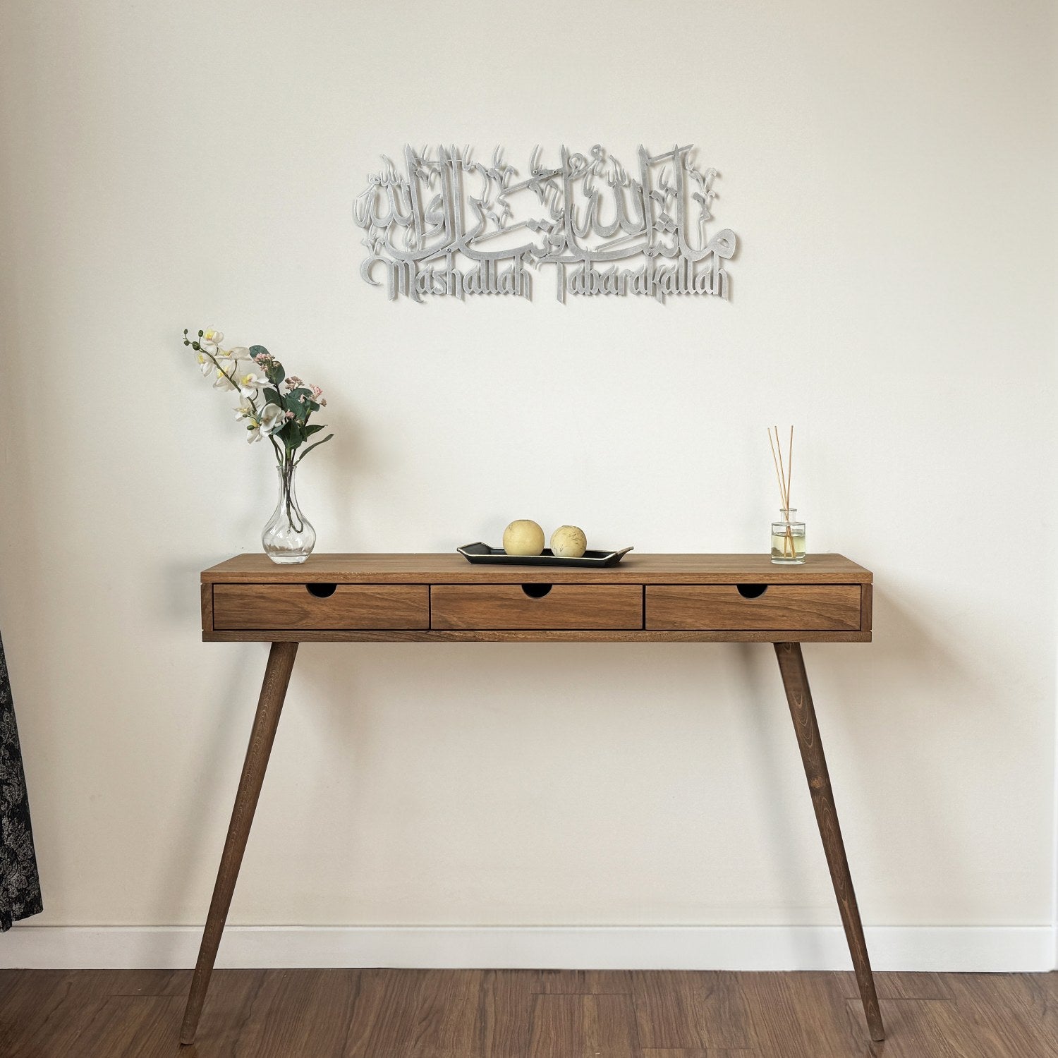 Beautiful Mashallah Tabarakallah Islamic Wall Art - Arabic & Latin Calligraphy Metal Decor for Home, Mosque & Office - Perfect for Muslim Home Decor & Gift Giving