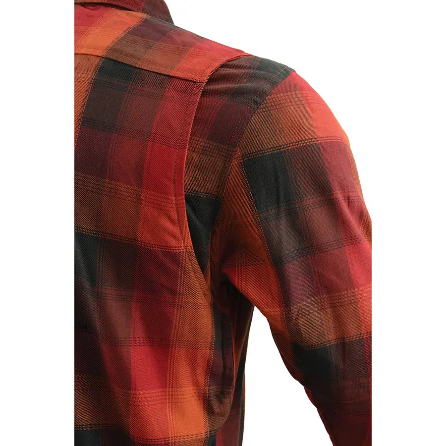 Milwaukee Leather Men's Red & Orange Armored Flannel Biker Shirt with Reinforced Fibers | Motorcycle Riding Gear for Safety & Style