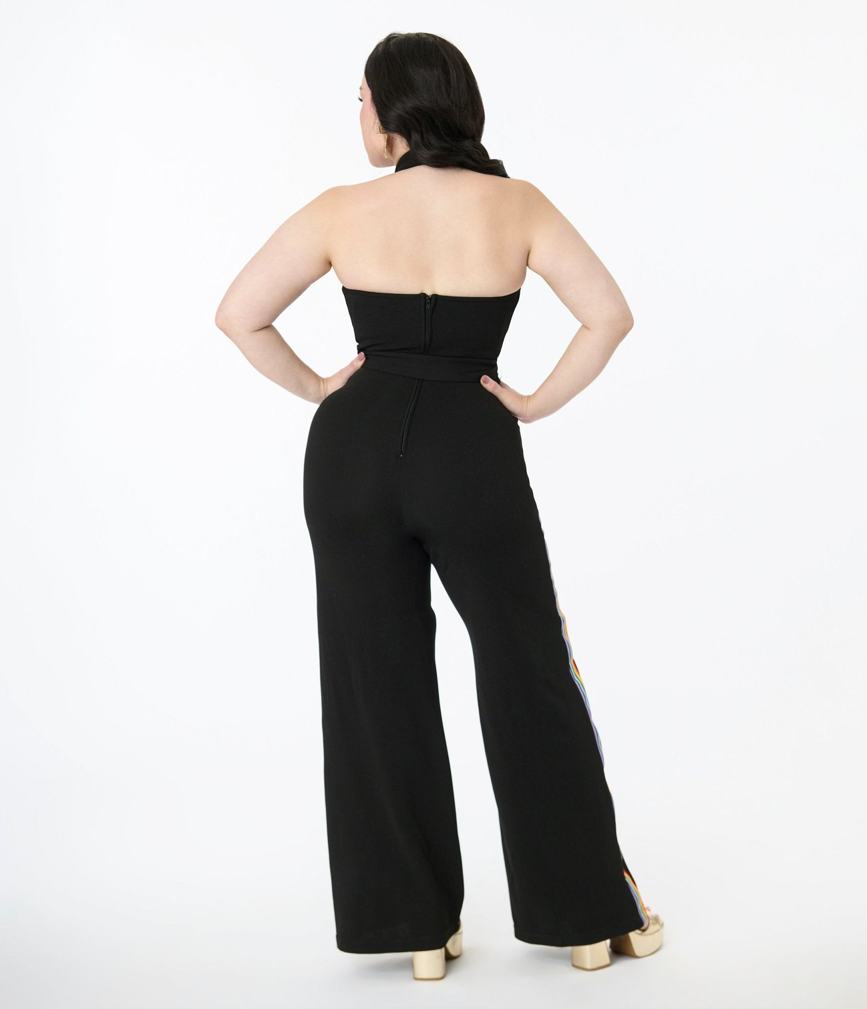 Smak Parlour Plus Size Black Rainbow Stripe Glamour Goddess Jumpsuit for Women - Trendy & Comfortable Outfit for Parties, Night Out & Special Occasions