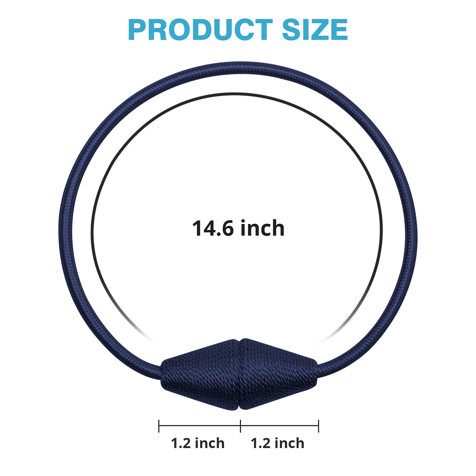 Upgraded Magnetic Curtain Tiebacks 4-Pack - 16 Inch Handwoven Rope Drapery Holdbacks for Windows, Dark Blue | Decorative Cone Design for Home & Office Drapes | Perfect for Living Rooms, Bedrooms & Office Spaces