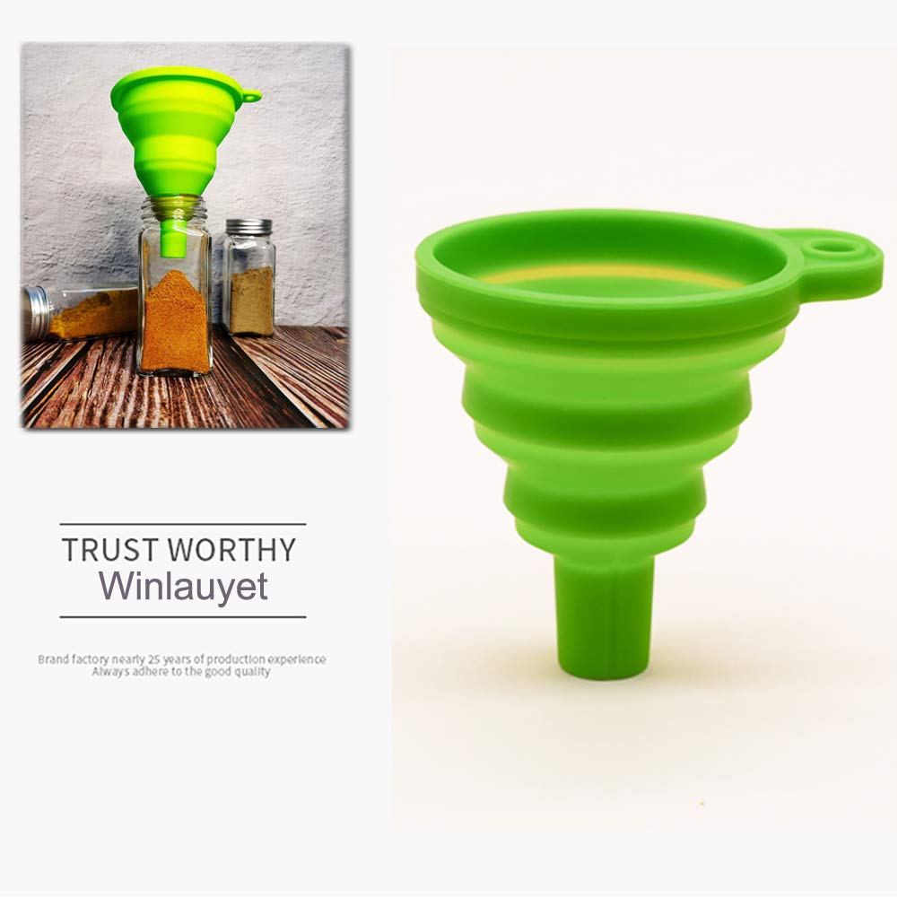 3-Pack Collapsible Silicone Kitchen Funnel Set - Food Grade, Portable for Water Bottles, Oil, Liquid & Powder Transfer (Green) | Perfect for Camping, Baking, Travel & Home Kitchen Use