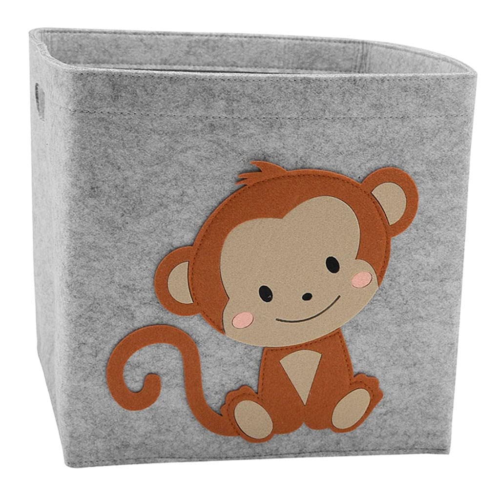 Foldable Felt Storage Baskets - Large Handmade Closet Organizer for Kids Room, Nursery Toys & Clothes | Monkey Design | Perfect for Home Organization & Playroom Storage