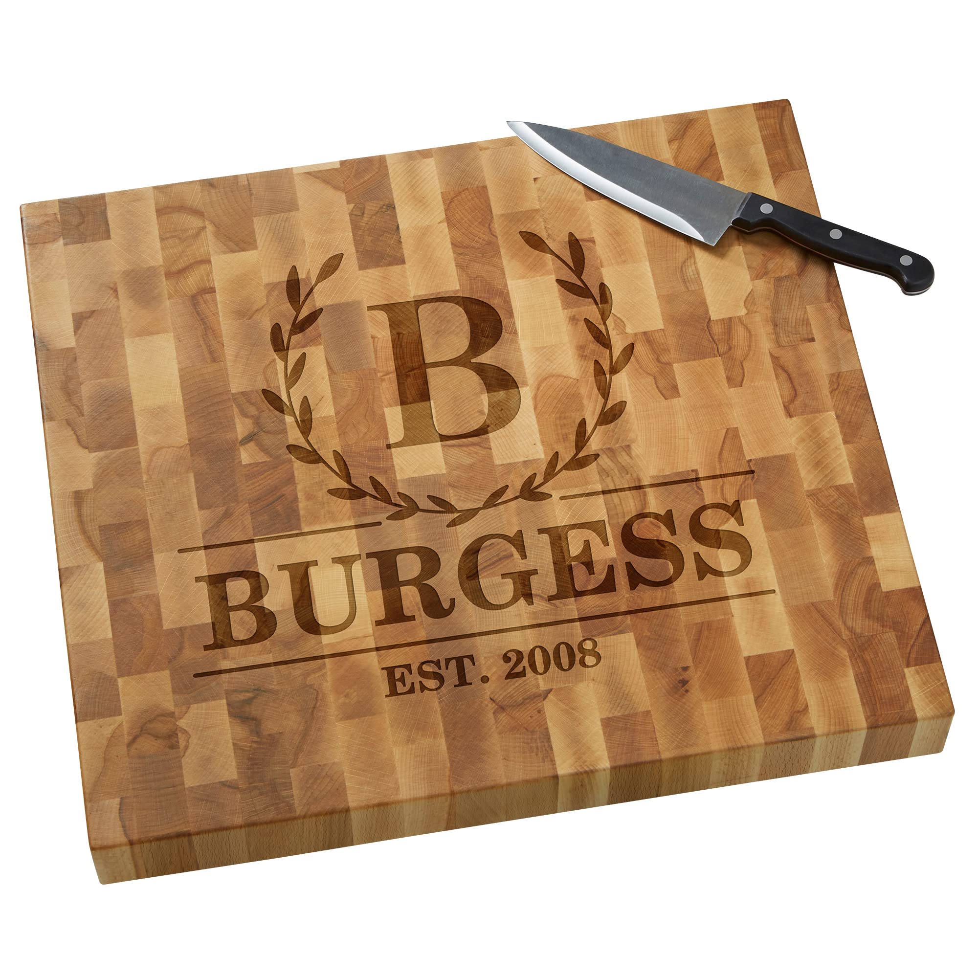 Custom Engraved Laurel Wreath Wood Cutting Board 16x18x1.75