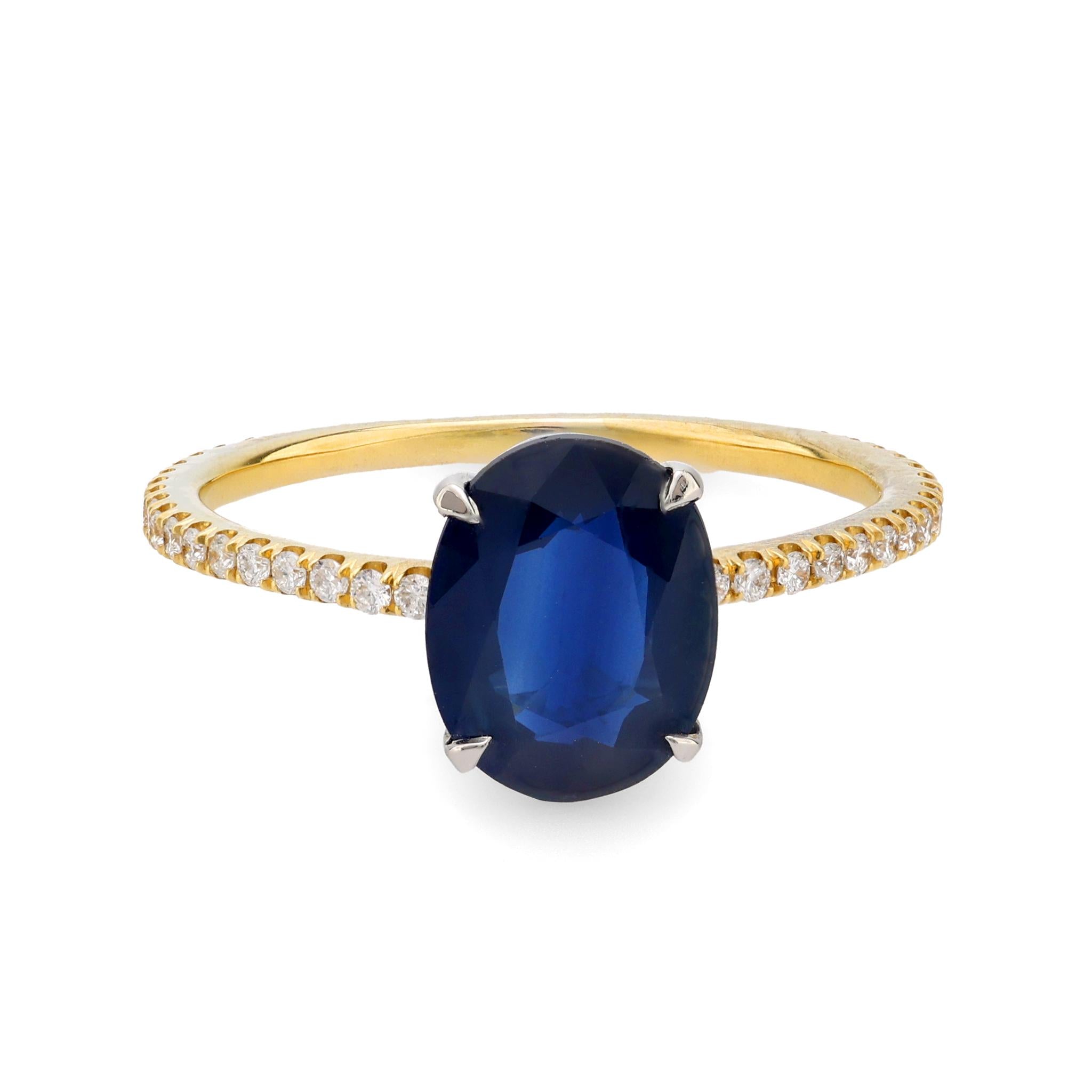2 Carat Oval Cut Sapphire Diamond Ring in 18K Yellow Gold – Elegant Engagement & Wedding Jewelry for Women