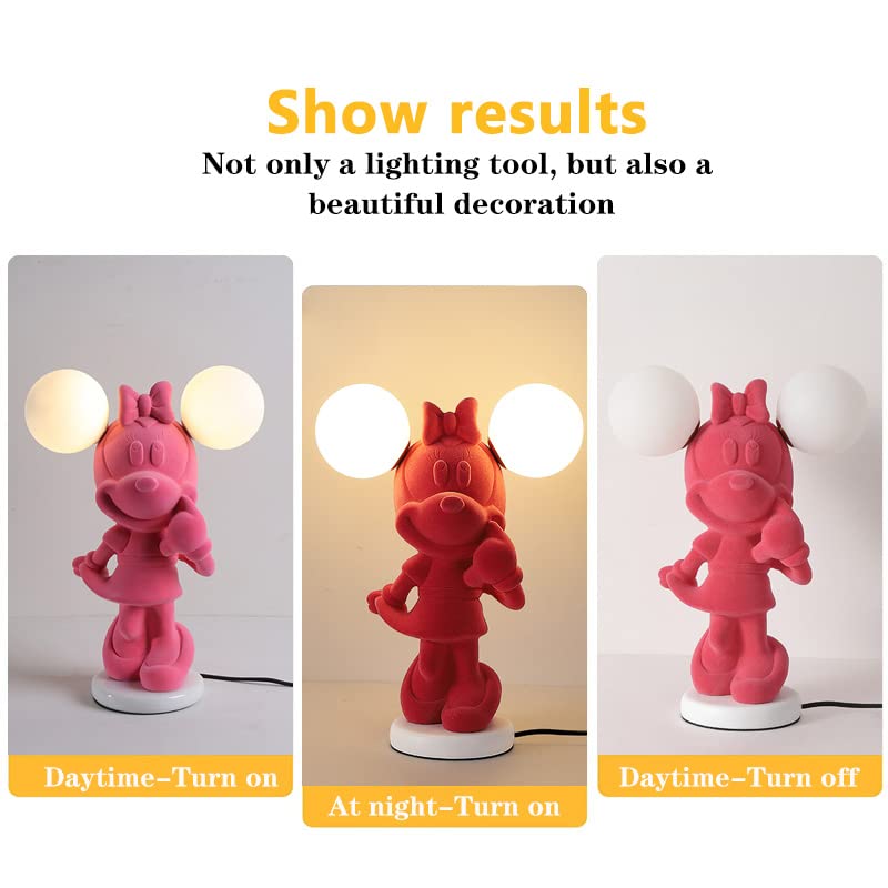 Pink Cartoon Mickey Mouse Night Light - 2-Pack Resin Table Lamp with Frosted Glass Shade & Marble Base, Cute Bedside Lamp for Girls Room, Living Room, Study Room - Perfect for Kids Bedroom Decor, Reading Nook & Cozy Nighttime Ambience