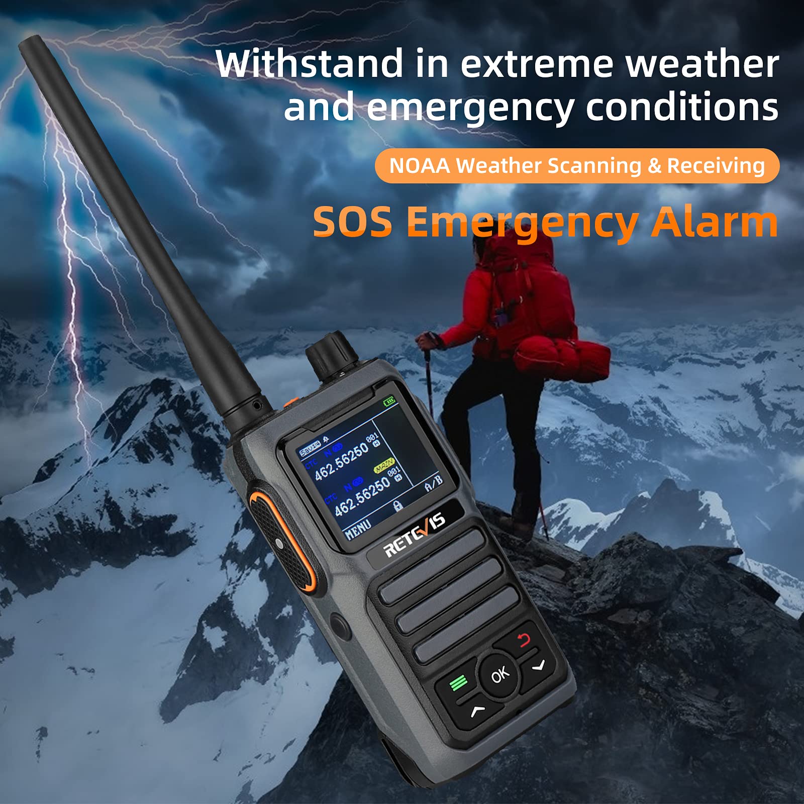 Retevis RB17P Rechargeable GMRS Walkie Talkies for Adults - Long Range Handheld Two-Way Radios with SOS Siren, NOAA Weather Alert & 2200mAh Battery (2 Pack) - Perfect for Off-Roading, Camping, Hiking and Outdoor Adventures