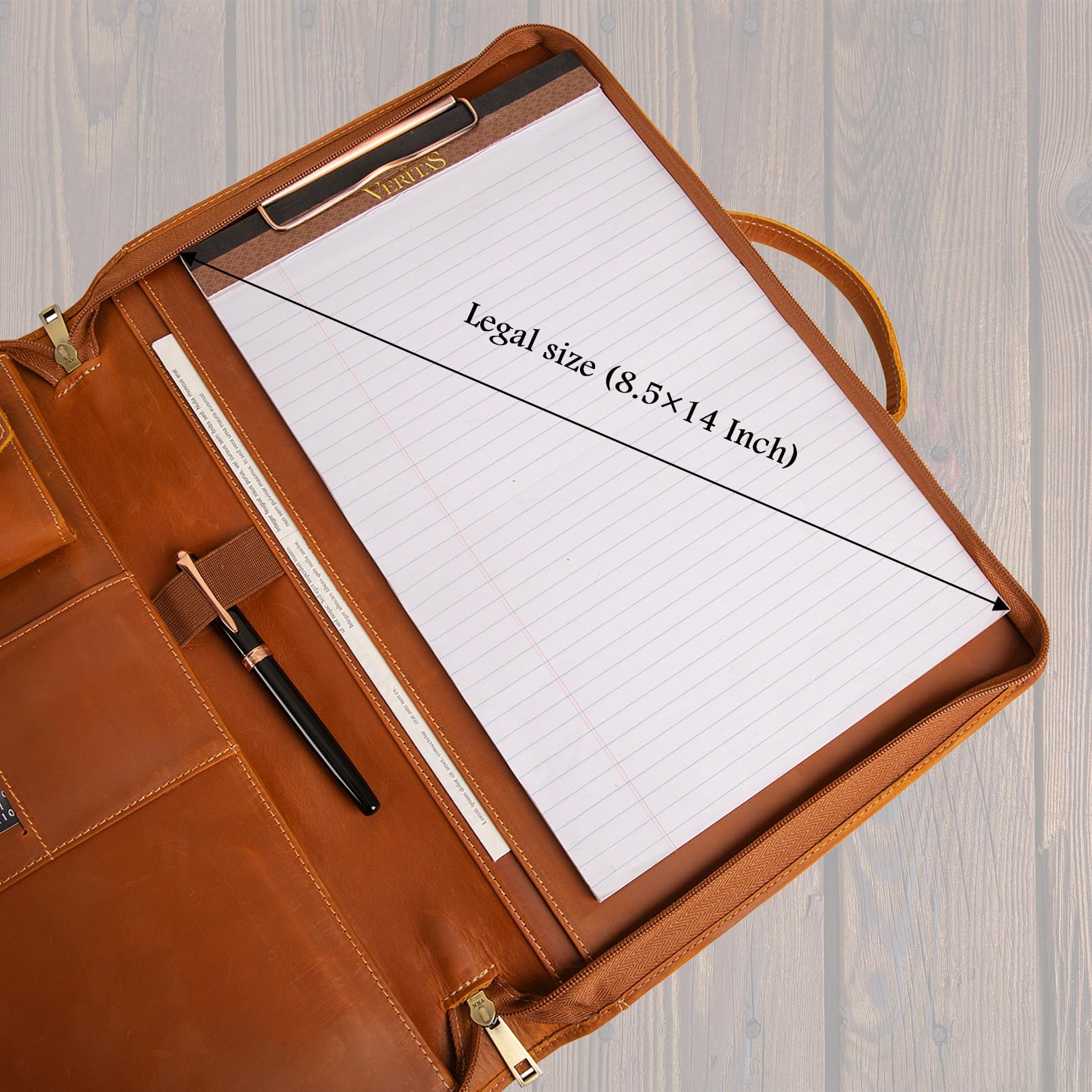 Premium Genuine Leather Portfolio Organizer with Handle & Zipper - Personalized Padfolio for Men & Women - Fits 15-inch Laptop & Legal Pad (Brown) - Ideal for Business Meetings, Office Work & Professional Presentations