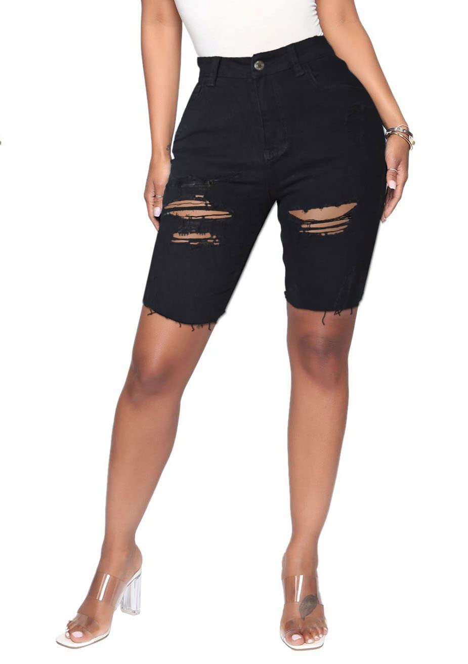 WAYRUNZ Women's High Waist Distressed Denim Shorts - Ripped Bermuda Jean Shorts for Women | Casual Summer Outfits, Beach Wear & Street Style Fashion