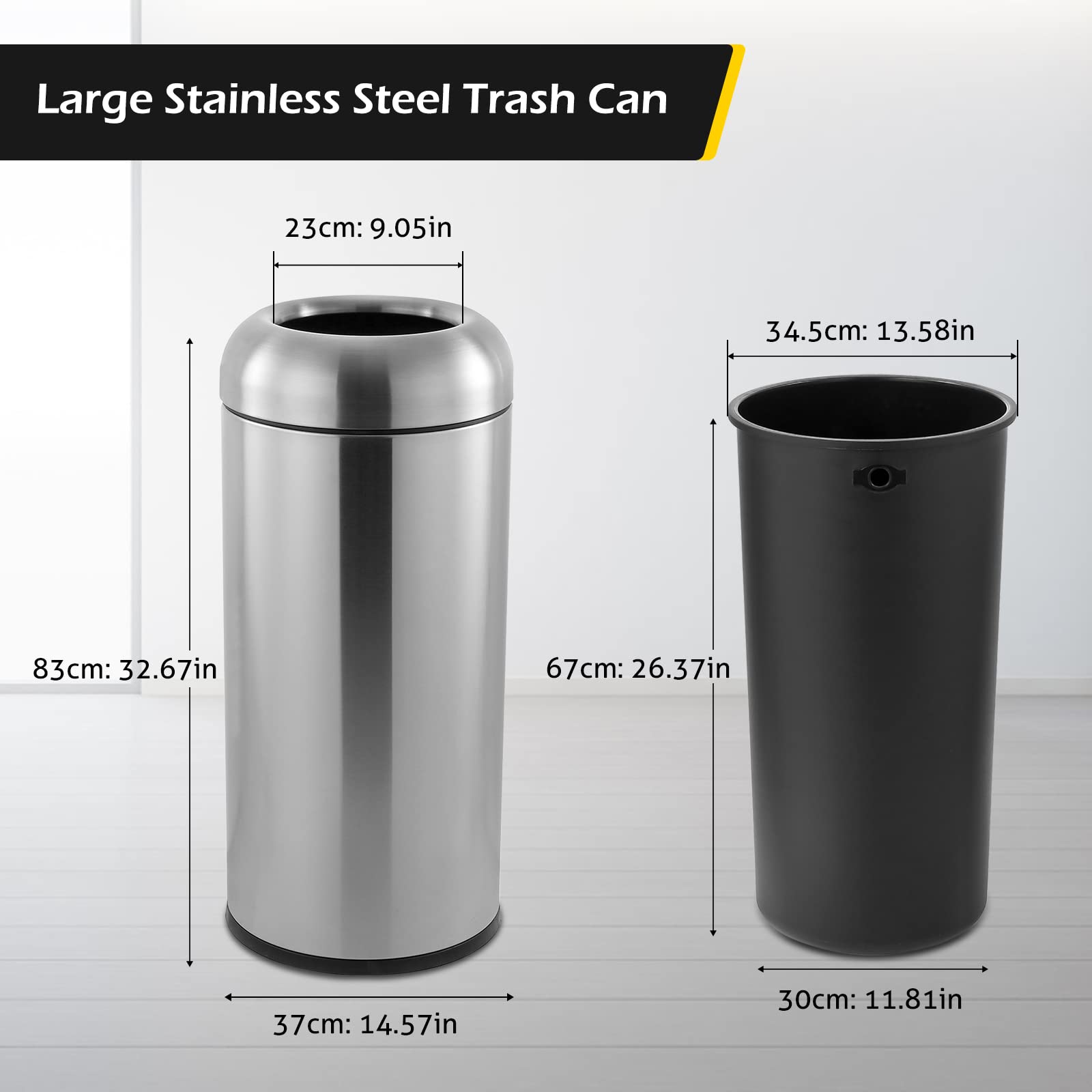 Dyna-Living 50 Gallon Stainless Steel Outdoor Trash Can with Lid - Heavy Duty Commercial Garbage Bin for Kitchen, Restaurant, Office & Industrial Use - Weather Resistant Large Waste Container (Silver) | Perfect for Backyard, Patio, Warehouse & Commercial Spaces
