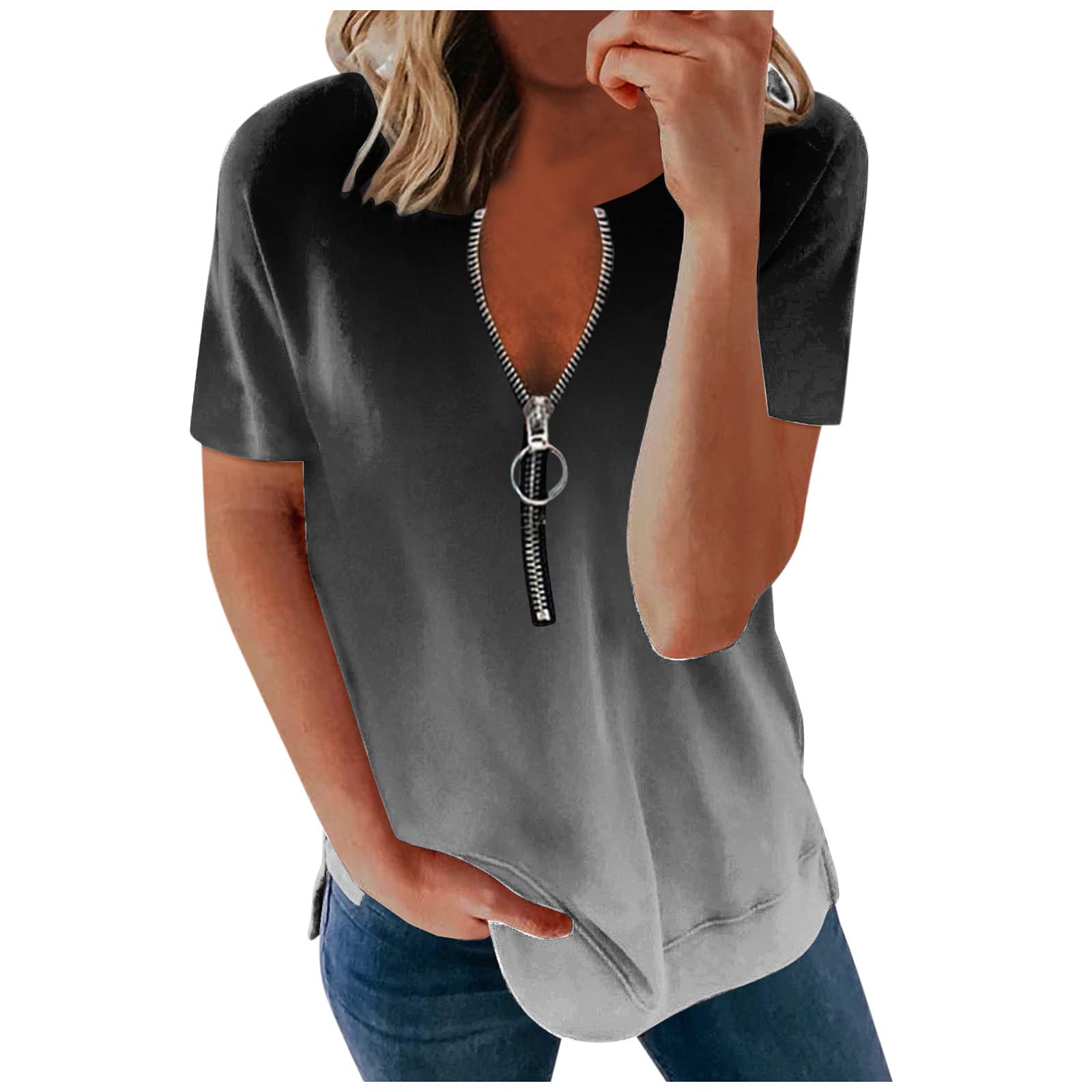 Men's & Women's V-Neck T-Shirts - Short Sleeve Casual Tops & Funny Graphic Sweatshirts (Gray, XXL) for Everyday Wear, Gym, and Street Fashion
