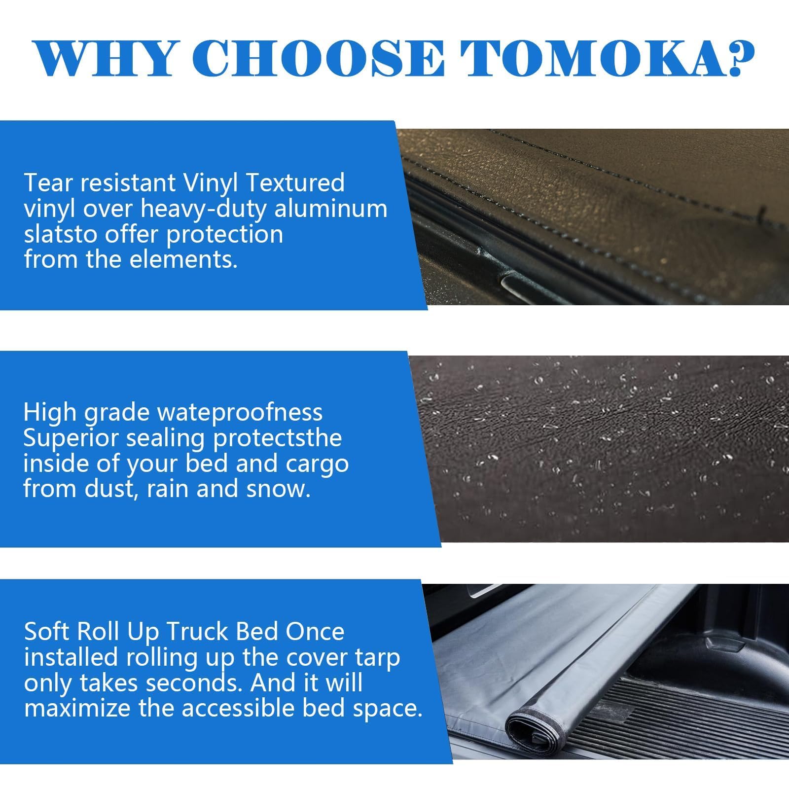 TOMOKA Vinyl Soft Tri-fold Truck Bed Tonneau Cover for 2024-2025 Toyota Tacoma (Excludes Trail Edition) | 5 Ft (60.5