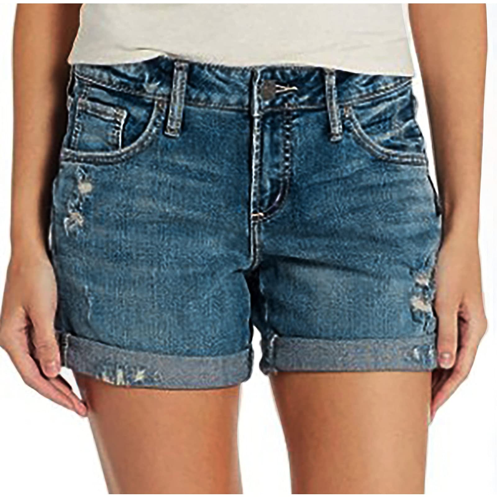 Women's Mid Waist Ripped Denim Shorts - Stretchy Casual Jean Shorts with Frayed Hem for Summer & Gym | Perfect for Workouts, Beach, and Everyday Wear