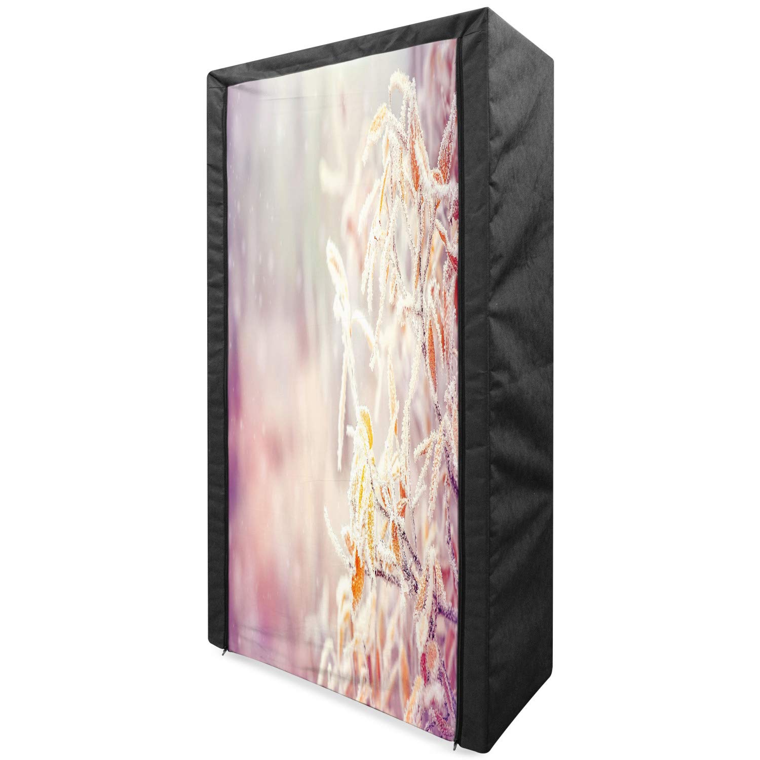 Ambesonne Winter Portable Fabric Wardrobe with Shelves | Holiday Christmas Snowflake Design | 33.5