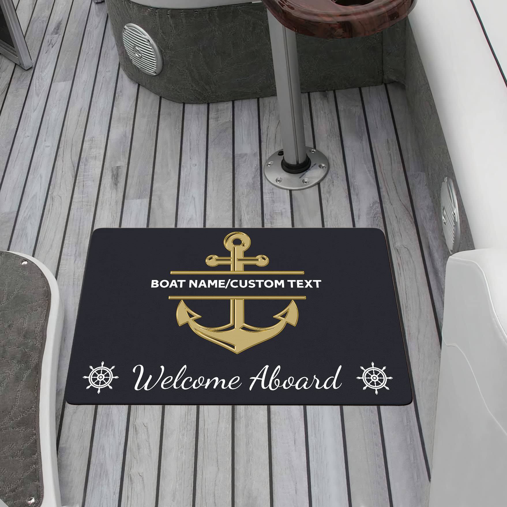 Custom Personalized Welcome Aboard Boat Mat - Non-Slip Washable Anchor Door Mat with Name, Perfect Nautical Gift for Yacht Owners & Sailors | Ideal for Indoor/Outdoor Use on Boats, Decks & Marine Entrances