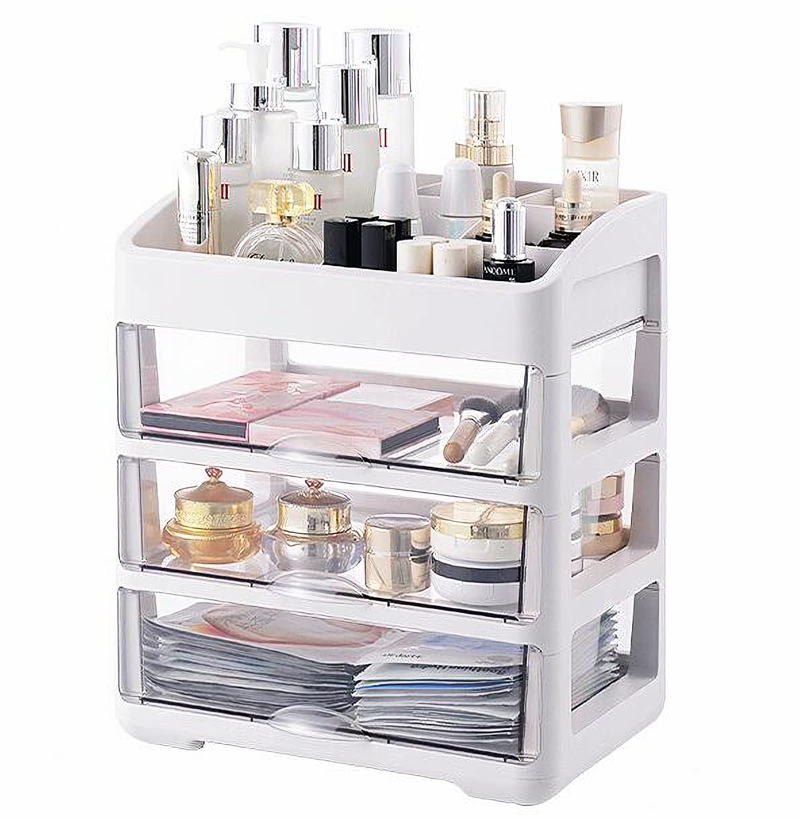3-Drawer Acrylic Makeup Organizer - Clear Cosmetic Storage for Lotion, Jewelry & Hair Accessories - Vanity, Bathroom & Dresser Display Case - Perfect for Home, Salon & Travel Beauty Organization
