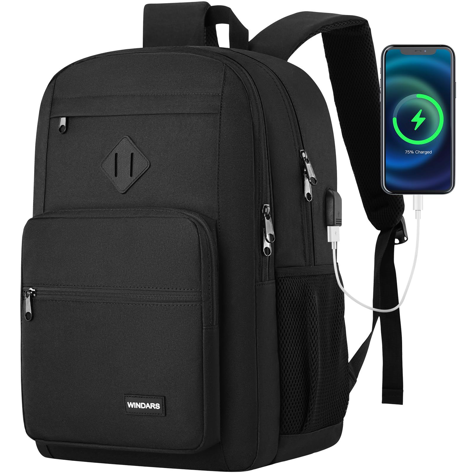 Durable Black Backpack for Men & Women - 17.3 Inch Laptop Bookbag with USB Charger | Water-Resistant School Backpack for College, High School, Work & Travel | Perfect for Commuting, Hiking & Daily Use