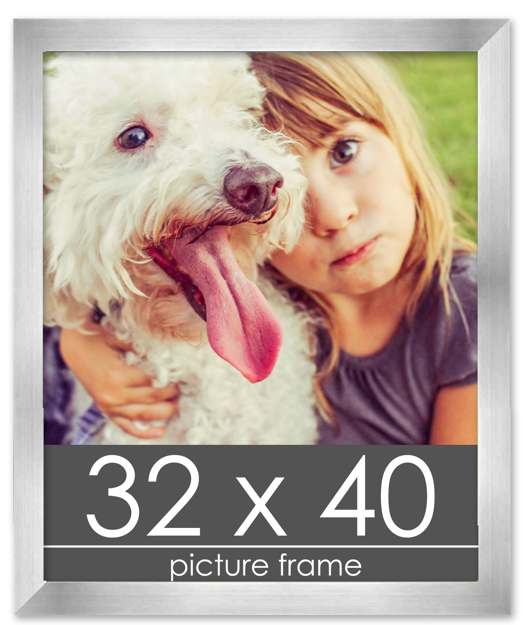 32x40 Silver Modern Minimalist Wood Picture Frame - Solid Wood Poster Frame with UV Acrylic, Foam Backing & Hanging Hardware - Perfect for Home Decor, Office Art Display & Gallery Wall Arrangements