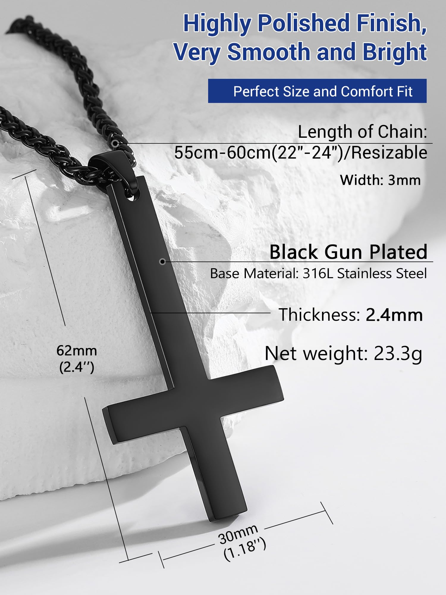 PROSTEEL Inverted Cross Necklace - 316L Stainless Steel/925 Silver Satanic Jewelry for Men & Women - Gothic Fashion Accessory