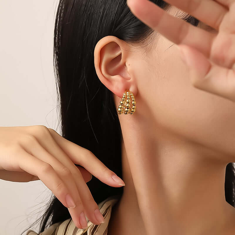 Chunky Fat C Hoop Two Tone Beaded Earrings for Women | F965 | Trendy Boho Jewelry for Parties, Weddings & Everyday Wear