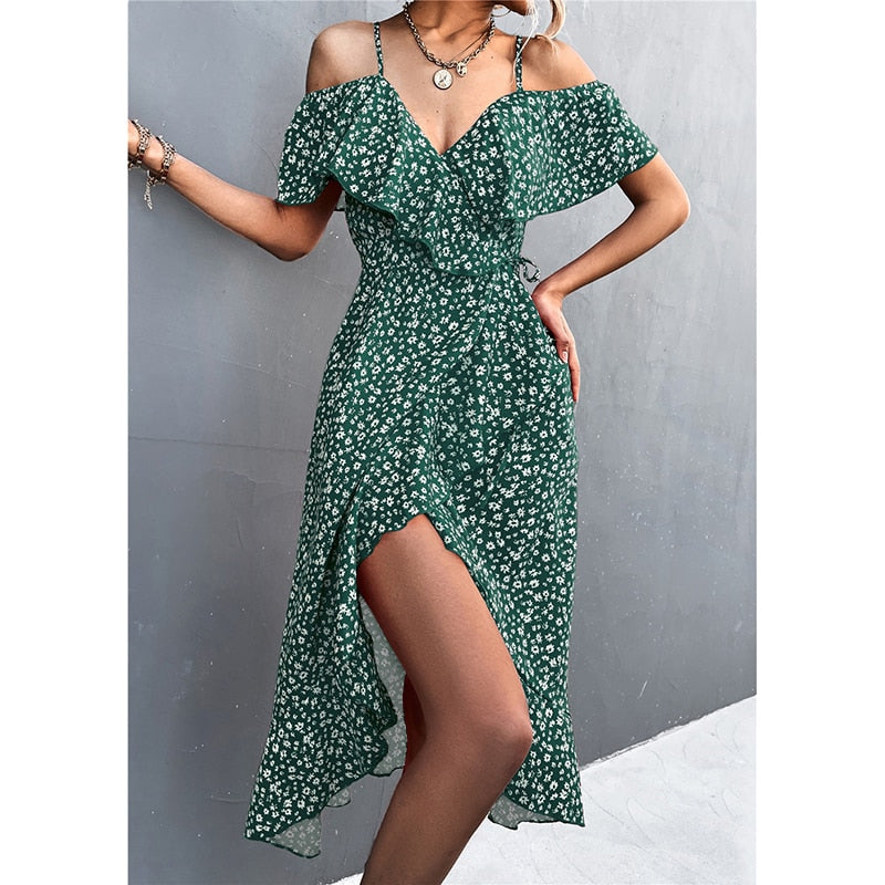 Women's Off Shoulder Ruffles Casual Beach Dress - Flowy Summer Sundress for Vacation, Party & Outdoor Activities