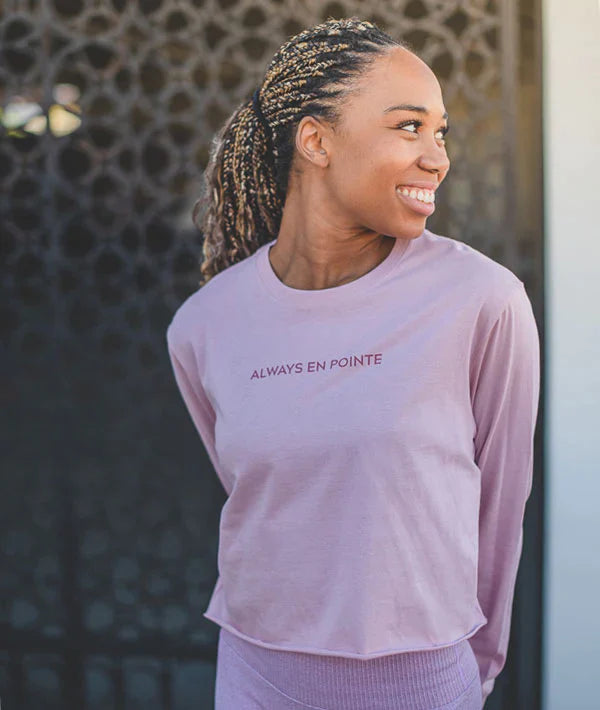 Always En Pointe Long Sleeve Crop Top - Ballet-Inspired Workout Shirt for Yoga, Dance & Fitness | Breathable & Stretchy Performance Tee
