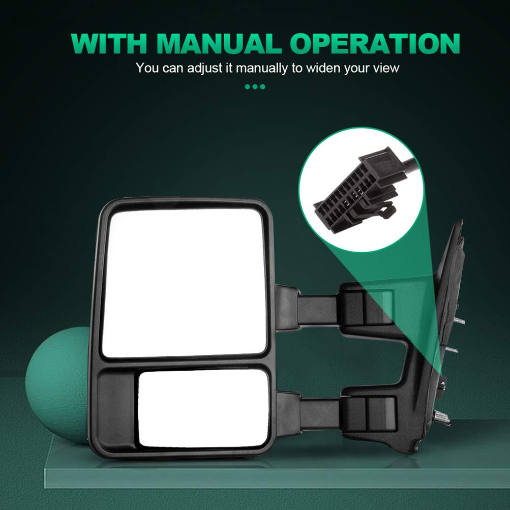 AUTOMUTO Manual Control Towing Mirrors for Ford F250 F350 F450 F550 Super Duty (1999-2015) - Driver & Passenger Side Tow Mirrors for Enhanced Safety While Hauling Trailers or Large Loads
