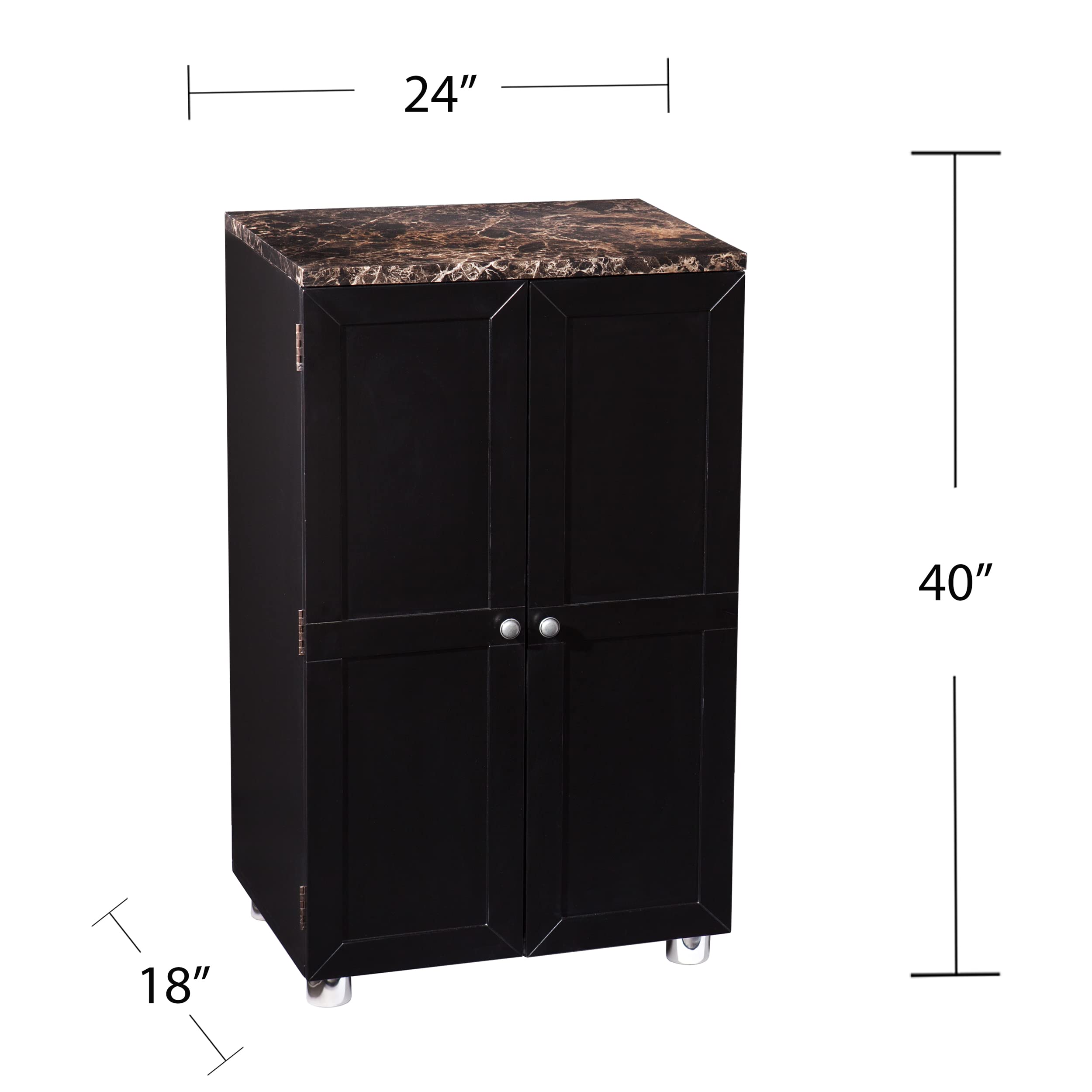 SEI Furniture Cape Town Contemporary Bar Cabinet - Wine & Liquor Storage with Faux Marble Countertop, Black Finish - Perfect for Home Bars, Dining Rooms & Entertaining Spaces