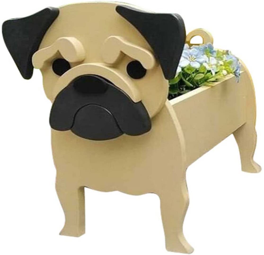 Wooden Dog-Shaped Planter Pot - Indoor/Outdoor Flower Pot for Succulents & Plants | Cute Cartoon Animal Planter for Home & Garden Decor | Perfect for Living Room, Patio, Balcony & Office Decorations