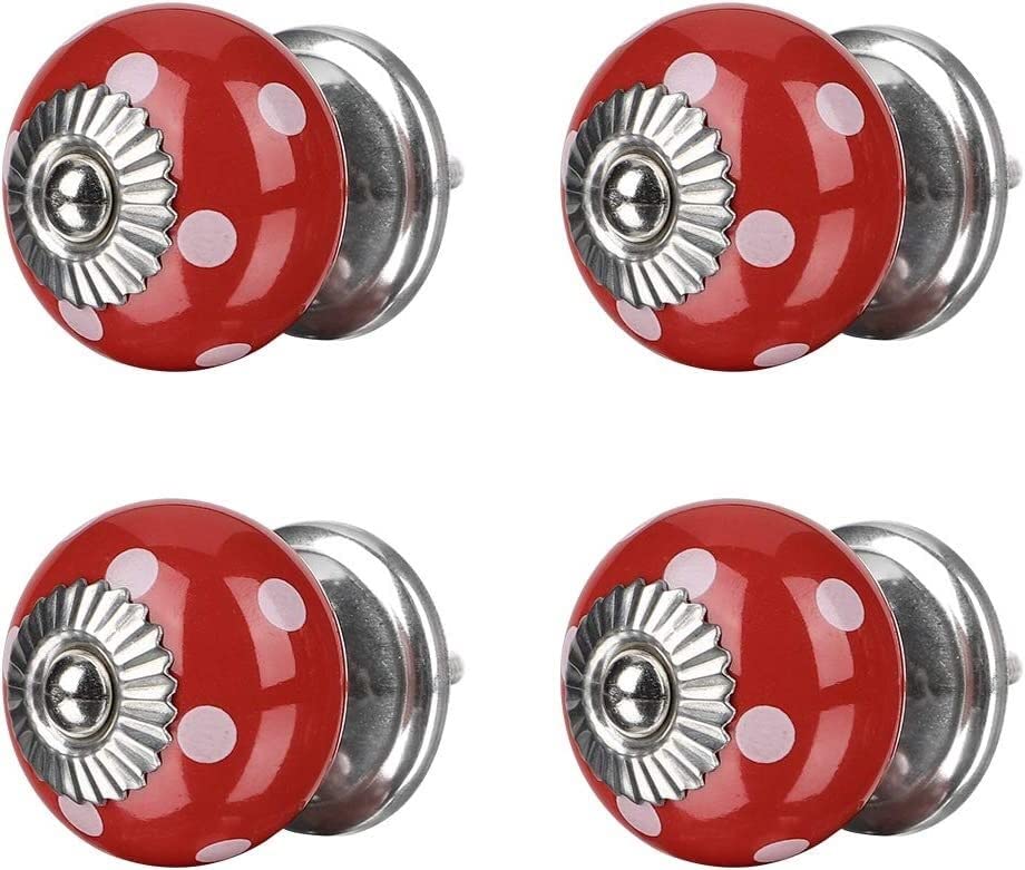 4-Pack Ceramic Drawer Knobs - Round Pull Handles for Cabinets, Wardrobes, Dressers & Home Furniture (Red) - Perfect for Kitchen, Bathroom & Bedroom Storage Upgrade
