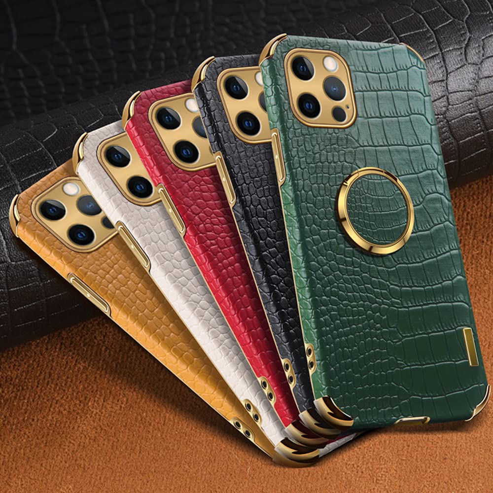 Guppy iPhone 13 Case with Ring Holder - 360° Rotating Stand, Slim Soft Bumper Protective Cover (6.1 inch) | Crocodile & Snake Skin Pattern Textured Design for Women & Men | Perfect for Work, Travel, and Daily Use - White