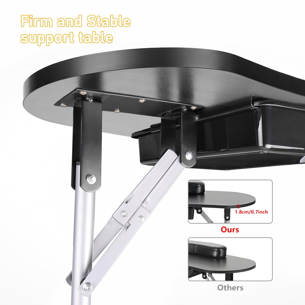 LEIBOU Professional 36 Inch Portable Foldable Manicure Table - Nail Technician Desk with Wheels, Drawer & Carrying Bag - Perfect for Salon, Spa & Home Use (Black)