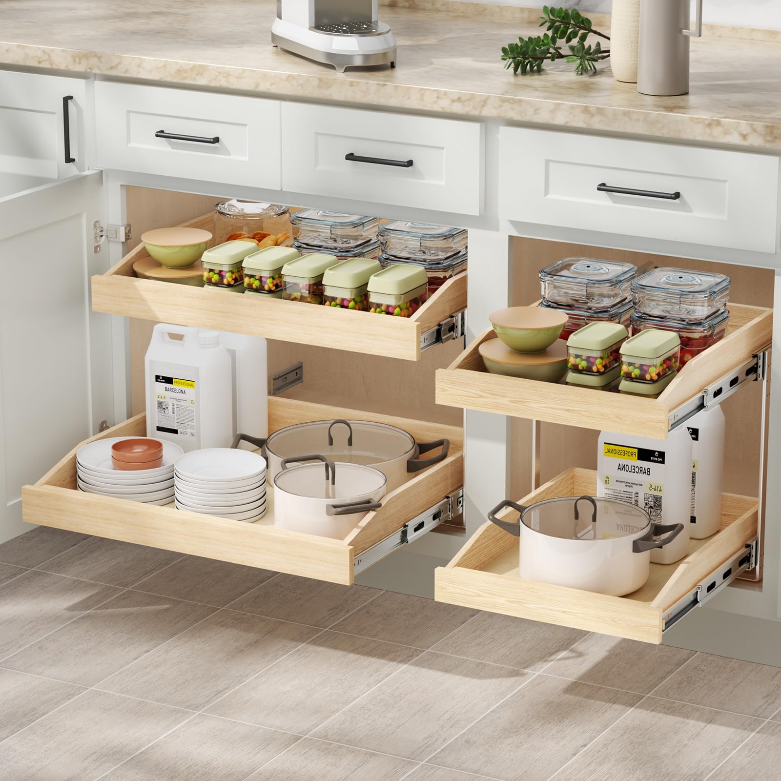 LOVMOR 2-Tier Soft Close Pull Out Cabinet Organizer 13.5