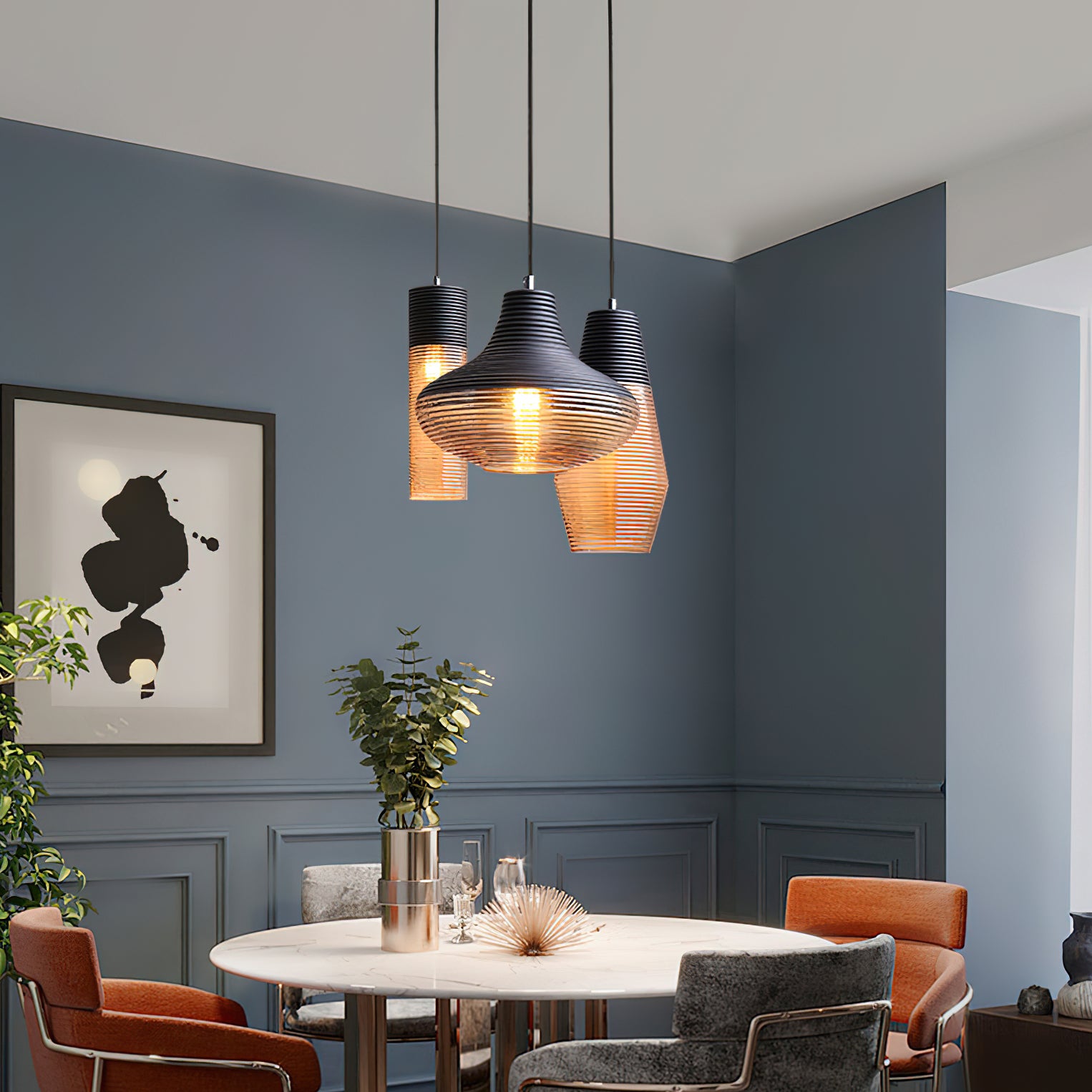 Modern Corrugated Pendant Light - Industrial Style Hanging Lamp for Kitchen Island, Dining Room & Bedroom - Adjustable Height LED Lighting Fixture