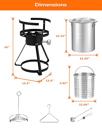 GARVEE 30QT High-Power Propane Turkey Fryer Kit with 54,000 BTU Burner & Seafood Boil Basket - Perfect for Outdoor Cooking, Backyard BBQs, Camping, and Large Gatherings