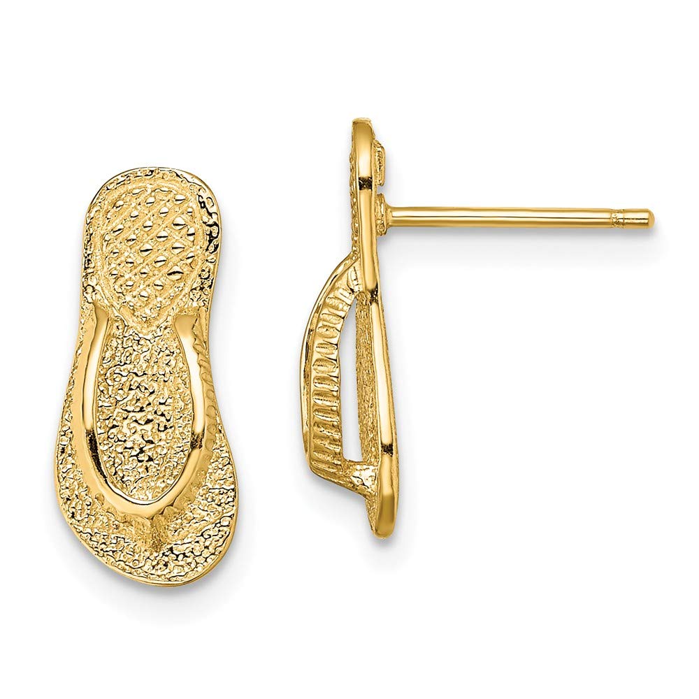 14K Yellow Gold Large Flip Flop Post Earrings with Textured Straps - Perfect for Beach Vacations, Summer Parties & Casual Outfits