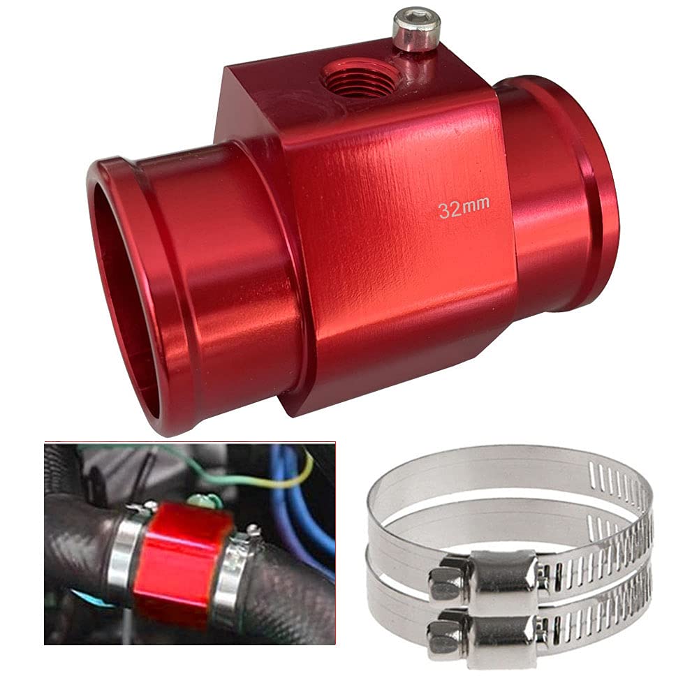 High Performance Red Aluminum Water Temperature Gauge Kit - 38mm Radiator Sensor Adapter with Hose Clamps | Universal Fit for Car, Truck & Motorcycle Cooling Systems